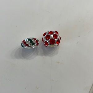 Green and red, set of two pandora/chain/ bracelet charms